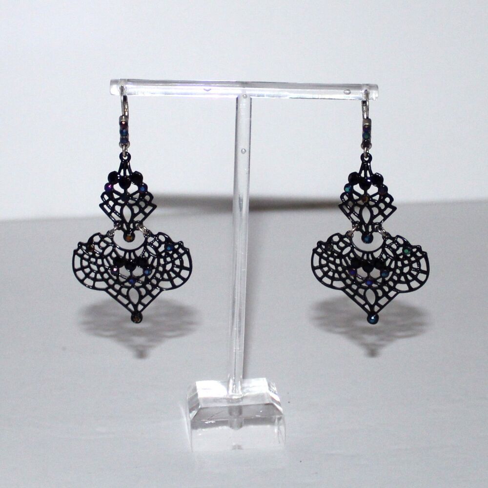 Avon Dazzling Filigree Chandelier Earrings black rhinestones